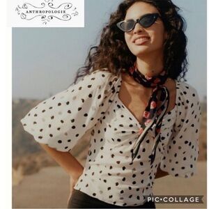 Anthropologie Ranna Gill Shirt Black White Twist Front Side Button Top Sz Large